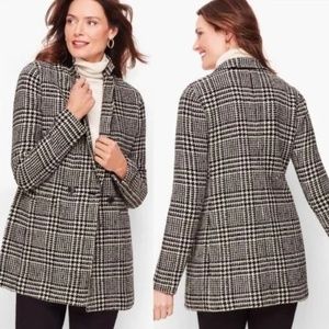 Vintage Talbots Mid Thigh Wool Blazer/Coat, Black & White Houndstooth, Size 8